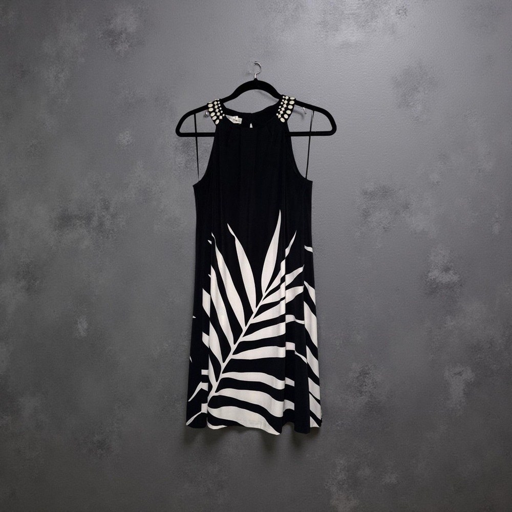 London Times Black and White Asymmetrical Dress